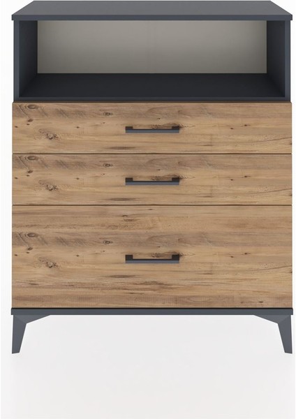 Arges Şifonyer Tek Raflı 3 Çekmeceli 88X30X106 Antrasit-Çam