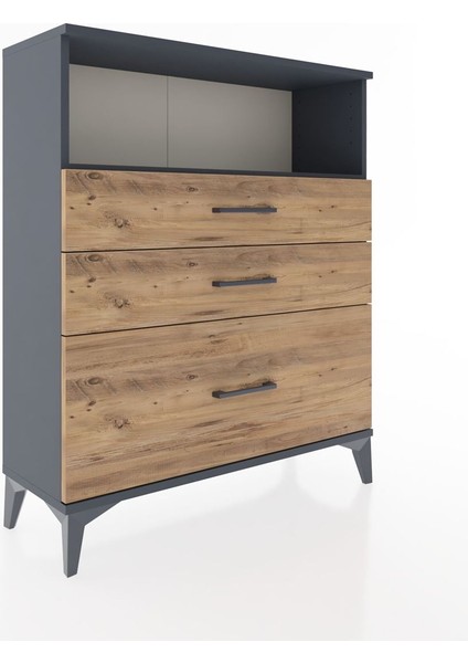 Arges Şifonyer Tek Raflı 3 Çekmeceli 88X30X106 Antrasit-Çam fiyatları