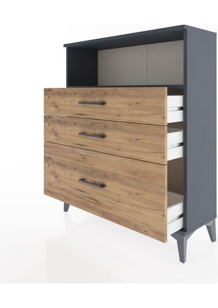 Arges Şifonyer Tek Raflı 3 Çekmeceli 88X30X106 Antrasit-Çam fırsatları