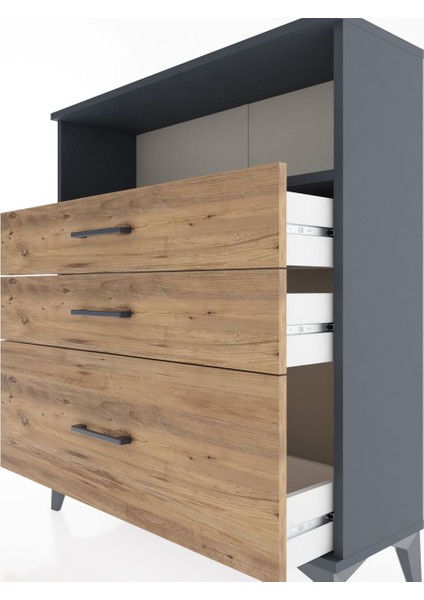 Arges Şifonyer Tek Raflı 3 Çekmeceli 88X30X106 Antrasit-Çam indirimleri