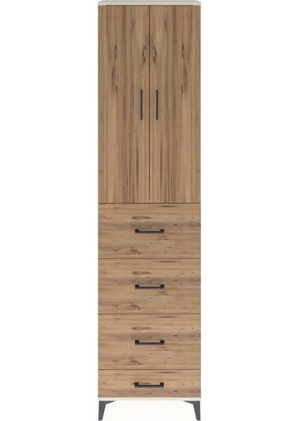 Arges Dolap Tek Raflı 4 Çekmeceli 2 Kapaklı 60X30X243 Aytaşı-Çam