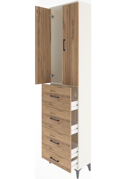 Arges Dolap Tek Raflı 4 Çekmeceli 2 Kapaklı 60X30X243 Aytaşı-Çam fırsatları