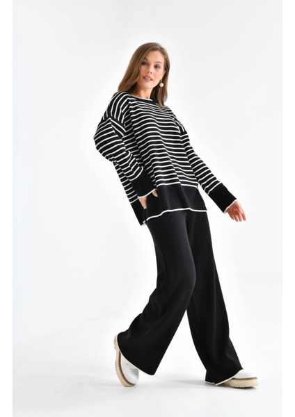 Kadın Kazak Pantolon 2'li Set Takım Çizgili Pantolonlu Kazak ve Pantolon - 10306 modelleri