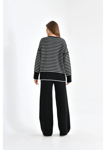 Kadın Kazak Pantolon 2'li Set Takım Çizgili Pantolonlu Kazak ve Pantolon - 10306 fırsatları