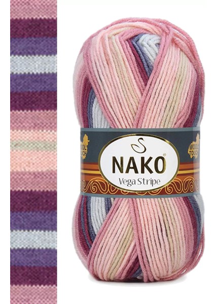 1 Adet Vega Stripe Premium Akrilik El Örgü Ipi Yünü No: 82415