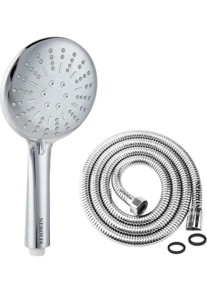 Lüks Duş Seti - 5 Farklı Püskürtmeli Full Krom Kaplama El Duşu + 170 cm Çift Kenetli Duş Spirali