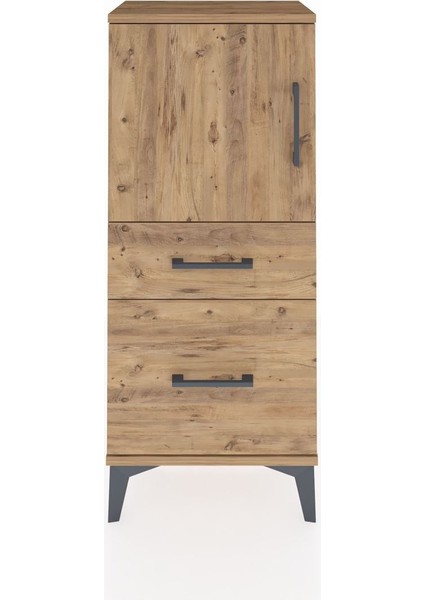 Arges Komodin 2 Raflı 2 Çekmeceli Tek Kapaklı 44X30X106 Çam-Çam