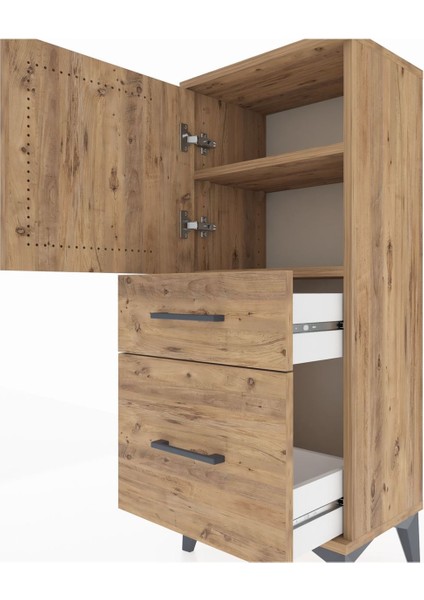 Arges Komodin 2 Raflı 2 Çekmeceli Tek Kapaklı 44X30X106 Çam-Çam indirimleri