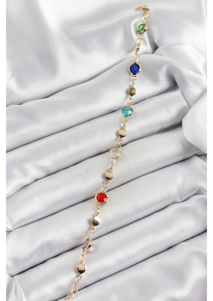 Pirinç Karışık Renk Zirkon Taşlı Gold Renk Kadın Bileklik fiyatları