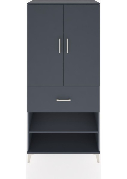 Hyperion Dolap 4 Raflı Tek Çekmeceli 2 Kapaklı 88X44X195 Antrasit-Antrasit