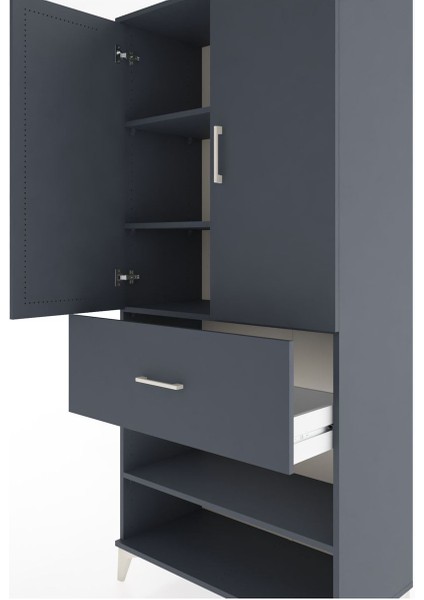 Hyperion Dolap 4 Raflı Tek Çekmeceli 2 Kapaklı 88X44X195 Antrasit-Antrasit indirimleri