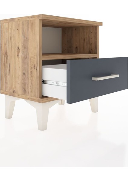 Arges Komodin Tek Raflı Tek Çekmeceli 44X30X48 Çam-Antrasit fırsatları