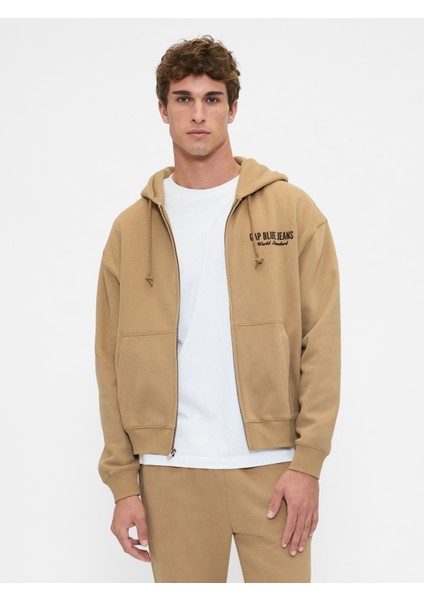 Erkek Kahverengi Vintagesoft Gap Logo Fermuarlı Sweatshirt