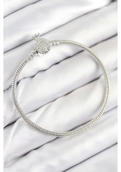 Bfs Pirinç Charm Zirkon Taşlı Taç Model Gümüş Renk Kadın Bileklik