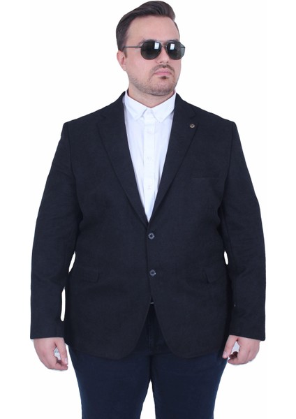 Mocgrande Erkek Büyük Beden 4 Drop Blazer Şönili Ceket 500602 Sıyah