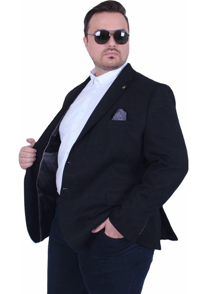 Mocgrande Erkek Büyük Beden 4 Drop Blazer Şönili Ceket 500602 Sıyah fiyatları