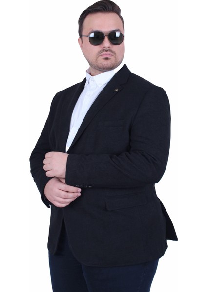 Mocgrande Erkek Büyük Beden 4 Drop Blazer Şönili Ceket 500602 Sıyah modelleri