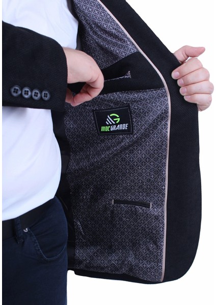 Mocgrande Erkek Büyük Beden 4 Drop Blazer Şönili Ceket 500602 Sıyah indirimleri