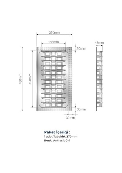 Çekmece Içi Tabaklık 27CMX48CM, Antresit (3cm En ve 6 cm Boydan Kesilebilir) fiyatları