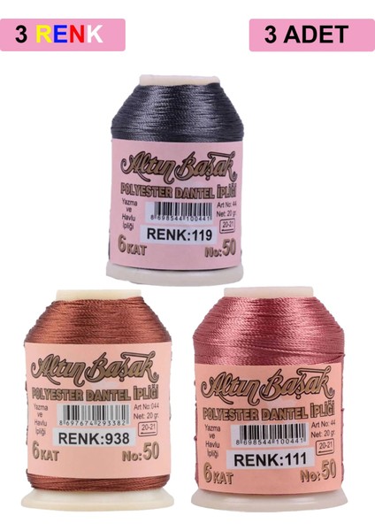 3 Adet Altınbaşak Oya ve Dantel Ipi 20 gr - Royaleks - No: 938 - 111 - 119