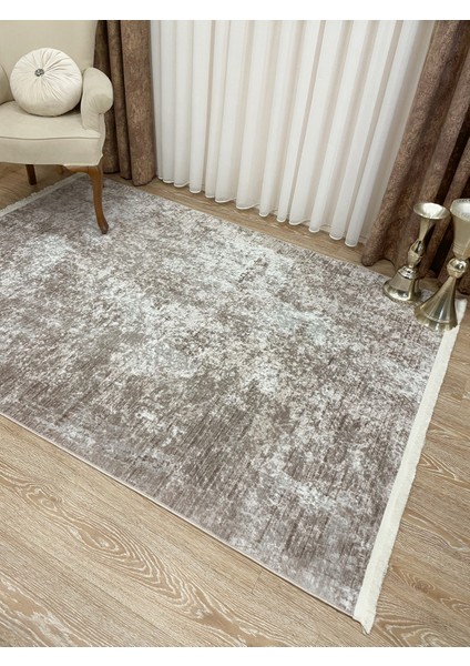 Bej Kaymaz Taban Saçaklı Koridor Yolluk Halı, Şık ve Dayanıklı Ev Dekorasyonu