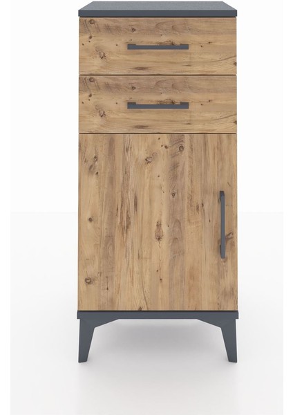 Arges Komodin Tek Raflı 2 Çekmeceli Tek Kapaklı 44X30X96 Antrasit-Çam