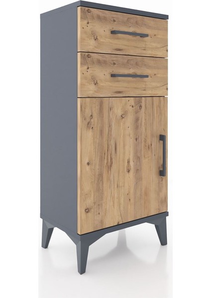 Arges Komodin Tek Raflı 2 Çekmeceli Tek Kapaklı 44X30X96 Antrasit-Çam fiyatları