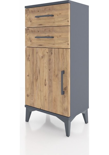 Arges Komodin Tek Raflı 2 Çekmeceli Tek Kapaklı 44X30X96 Antrasit-Çam modelleri