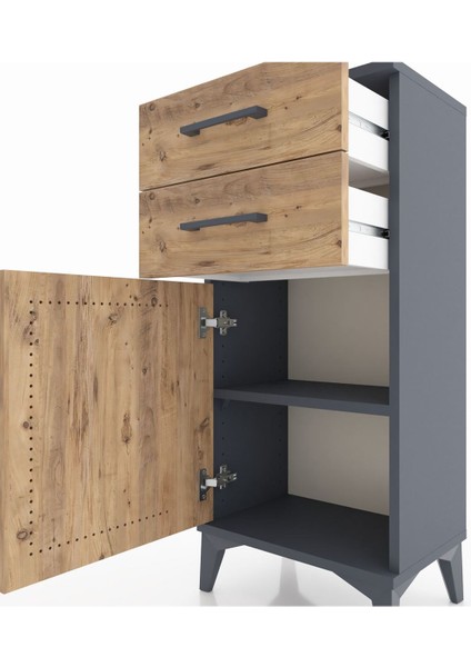 Arges Komodin Tek Raflı 2 Çekmeceli Tek Kapaklı 44X30X96 Antrasit-Çam indirimleri