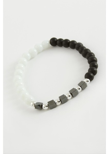Siyah Beyaz Doğaltaş Bileklik 6 mm