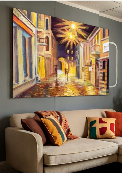 Kanvas Tablo Şehir Işıkları ve Gece Yürüyüşü Yağlı Boya Görünümlü Kanvas Tablo 70 x 100