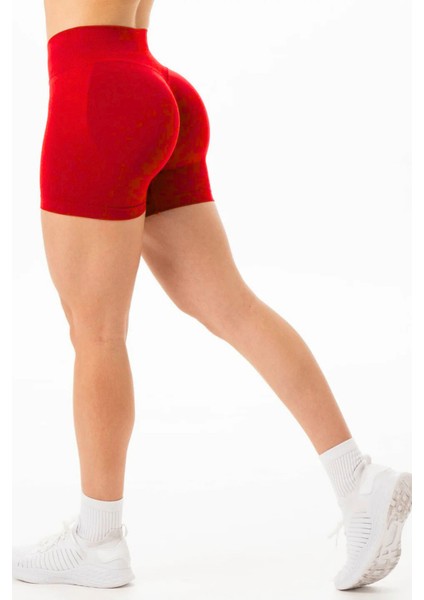 Luna Büzgülü Seamless Toparlayıcı Yüksek Bel Push-Up Dikişsiz Spor Şort - Kırmızı fiyatları