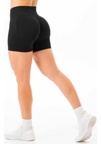 Luna Büzgülü Seamless Toparlayıcı Yüksek Bel Push-Up Dikişsiz Spor Şort - Siyah fiyatları