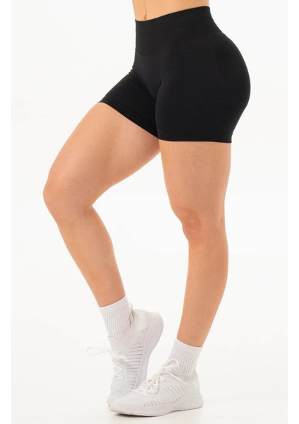 Luna Büzgülü Seamless Toparlayıcı Yüksek Bel Push-Up Dikişsiz Spor Şort - Siyah modelleri