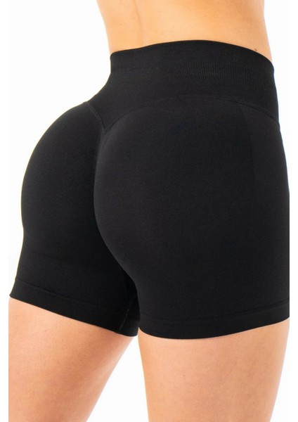 Luna Büzgülü Seamless Toparlayıcı Yüksek Bel Push-Up Dikişsiz Spor Şort - Siyah fırsatları