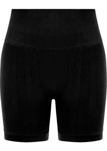 Luna Büzgülü Seamless Toparlayıcı Yüksek Bel Push-Up Dikişsiz Spor Şort - Siyah