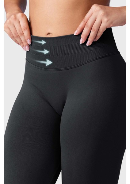 Luna Büzgülü Seamless Toparlayıcı Dikişsiz Push-Up Spor Tayt - Siyah fırsatları