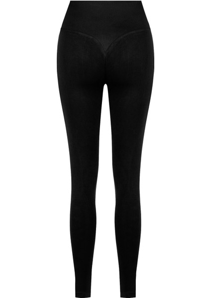 Luna Büzgülü Seamless Toparlayıcı Dikişsiz Push-Up Spor Tayt - Siyah