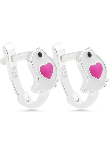 Gümüş Kalpli Kuş Çocuk Küpesi