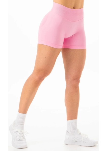 Luna Büzgülü Seamless Toparlayıcı Yüksek Bel Push-Up Dikişsiz Spor Şort - Pembe modelleri