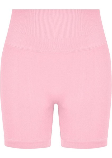 Luna Büzgülü Seamless Toparlayıcı Yüksek Bel Push-Up Dikişsiz Spor Şort - Pembe