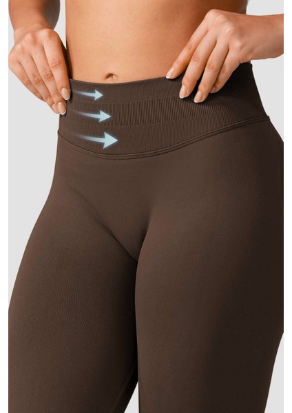 Luna Büzgülü Seamless Toparlayıcı Dikişsiz Push-Up Spor Tayt - Kahverengi indirimleri