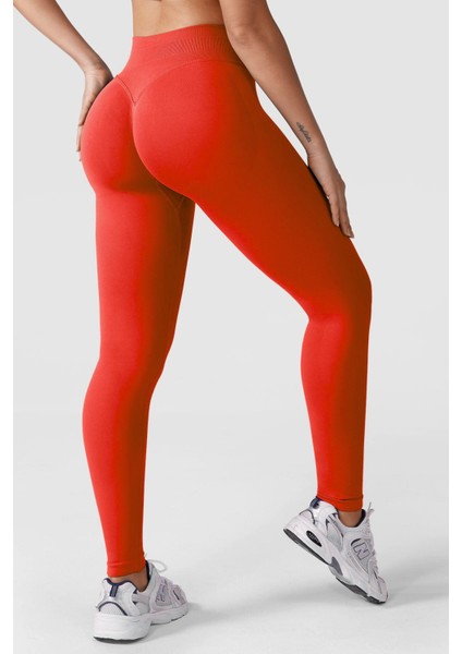 Luna Büzgülü Seamless Toparlayıcı Dikişsiz Push-Up Spor Tayt - Kırmızı
