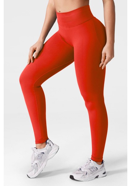Luna Büzgülü Seamless Toparlayıcı Dikişsiz Push-Up Spor Tayt - Kırmızı modelleri