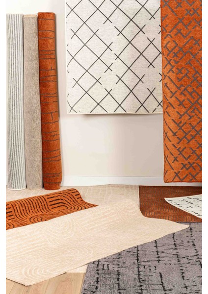 Yumuşak Bej Viskon Dokuma Halı, Kaymaz Taban, Yıkanabilir, Salon ve Koridor Için