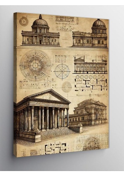 Kanvas Tablo Eski Mimari Çizimler, 50 x 70