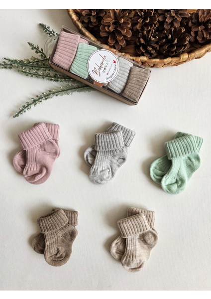 %100 Pamuk Bebek Soket Kutulu Çorap 5'li Set