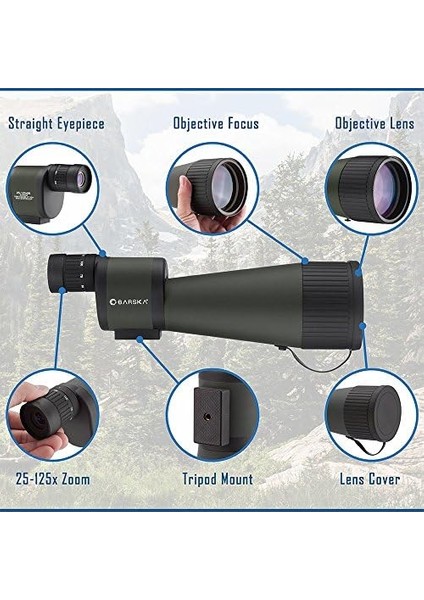 25-125X88 Su Geçirmez Düz Gözlem Dürbünü, Yeşil/siyah modelleri