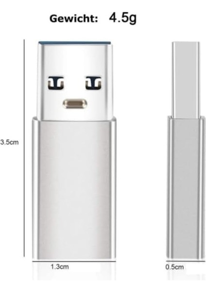Usb-C To USB 3.0 | Type-C Dişi - USB 3.0 Erkek Dönüştürücü | Yüksek Hızlı ve Şarj | Tak-Çalıştır | Telefon, Tablet, Laptop Uyumlu Gümüş modelleri