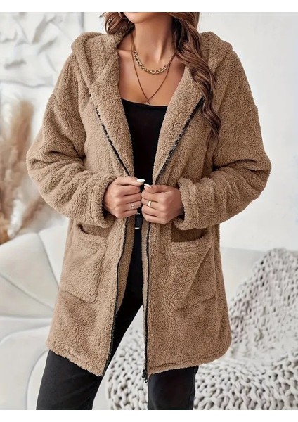 Eyesof Kadın Uzun Kollu Kapşonlu Önden Fermuarlı Cepli Welsoft Ceket fırsatları